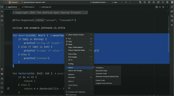Gemini Actions in Android Studio