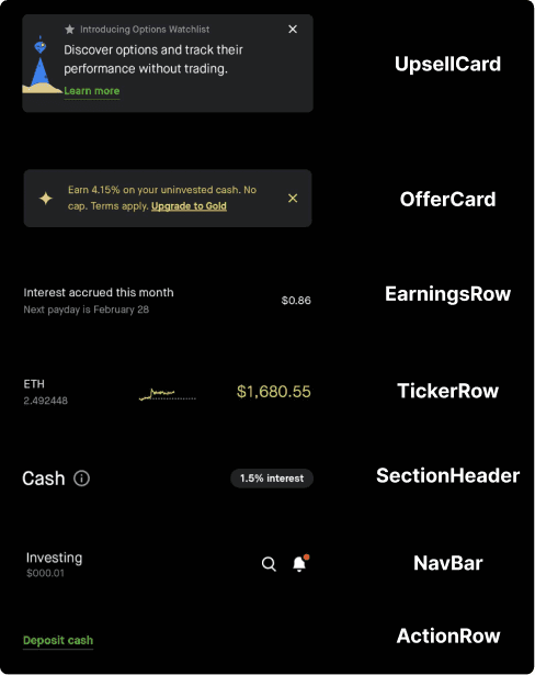 Robinhood screen broken down by components