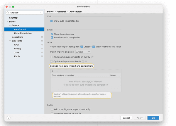 Exclude auto imports