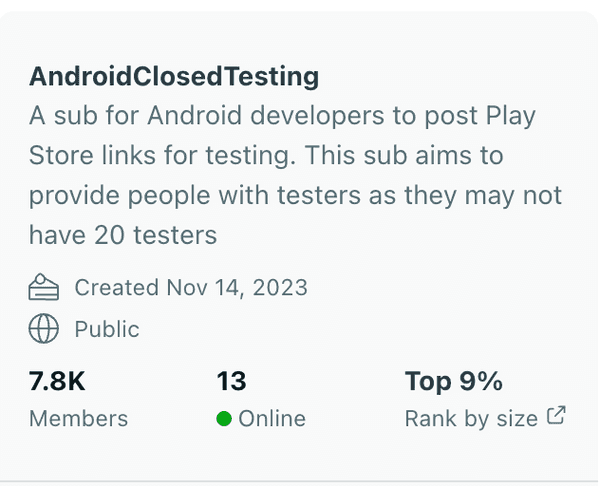 Android Closed Testing subreddit